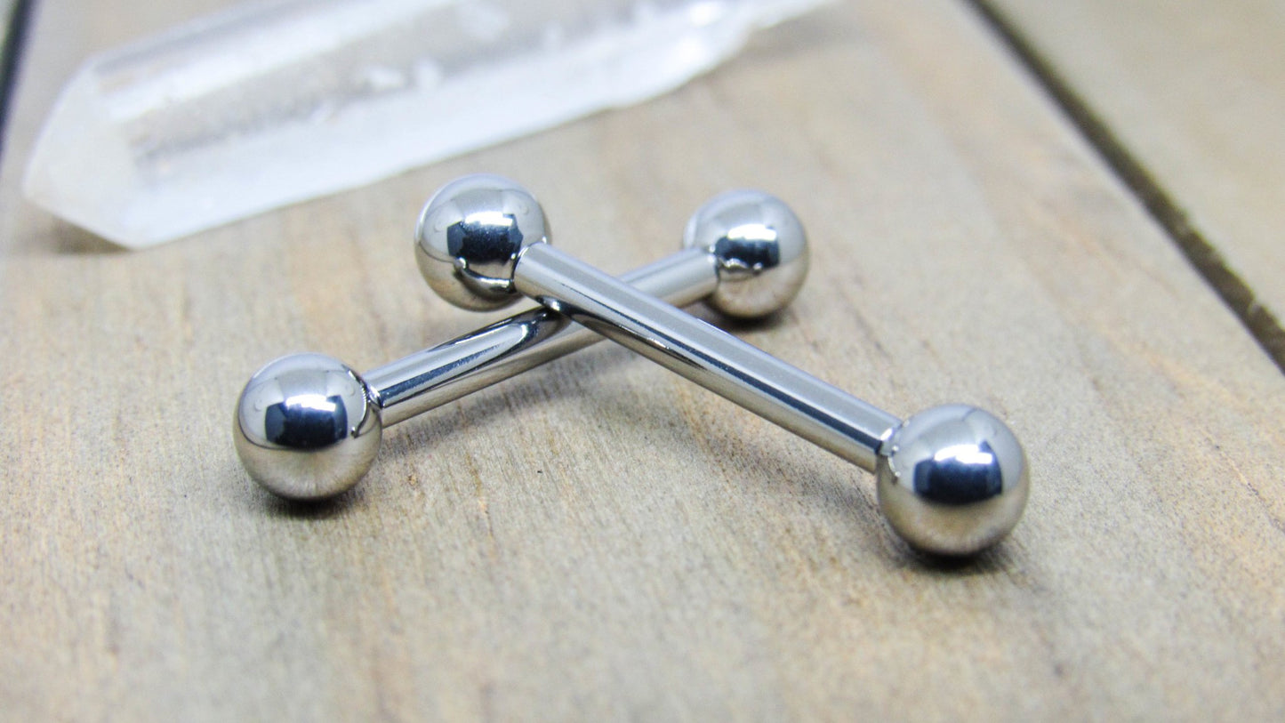 12g Titanium nipple piercing barbells 5/8" straight bars internally threaded 5mm ball ends pair - SirenBodyJewelry