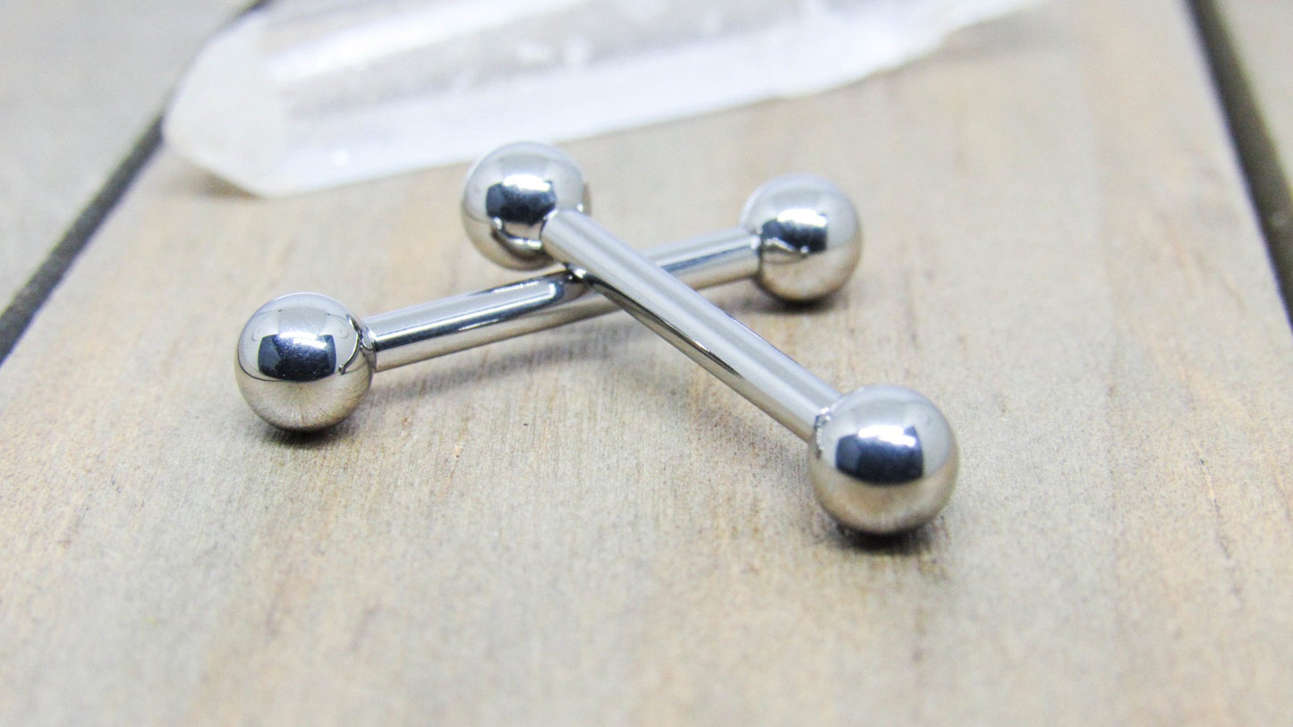 12g Titanium nipple piercing barbells 5/8" straight bars internally threaded 5mm ball ends pair - SirenBodyJewelry