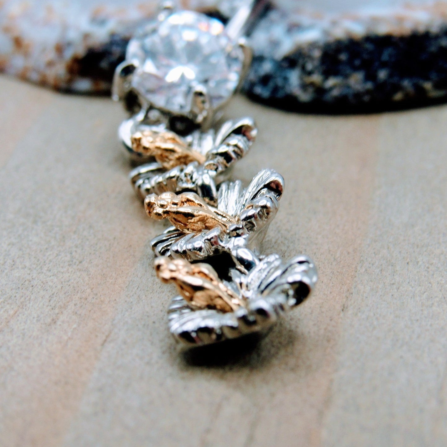14g CZ double gemstone dangle belly button ring silver flower 316L stainless steel flowers navel jewelry - Siren Body Jewelry