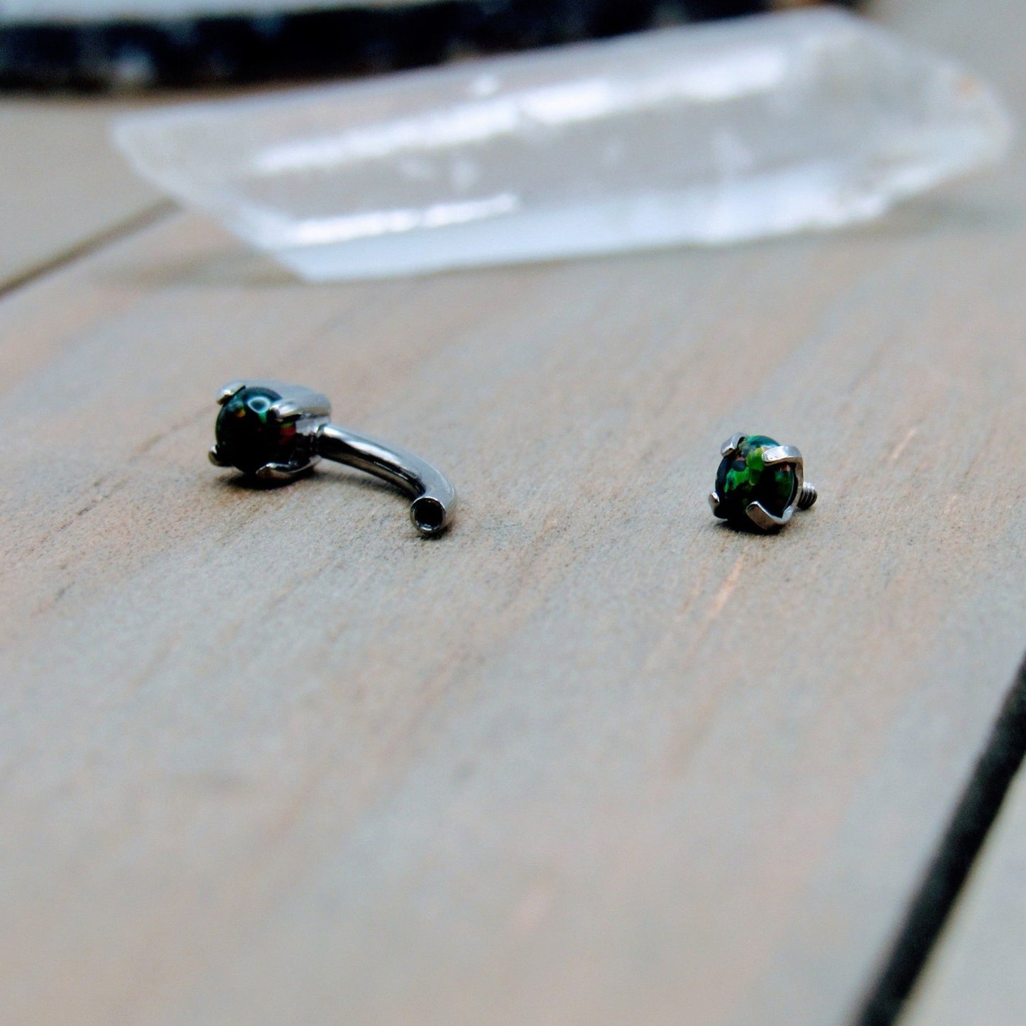 16g Black opal titanium curved barbell earring 5/16" internally threaded rook eyebrow vertical labret jewelry - Siren Body Jewelry
