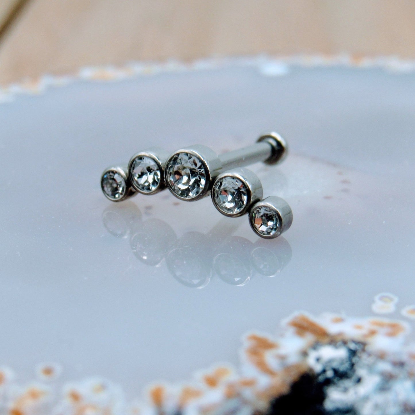 16g Clear 5 gemstone arch cluster earring stud titanium flat back labret helix cartilage conch ear piercing jewelry - Siren Body Jewelry