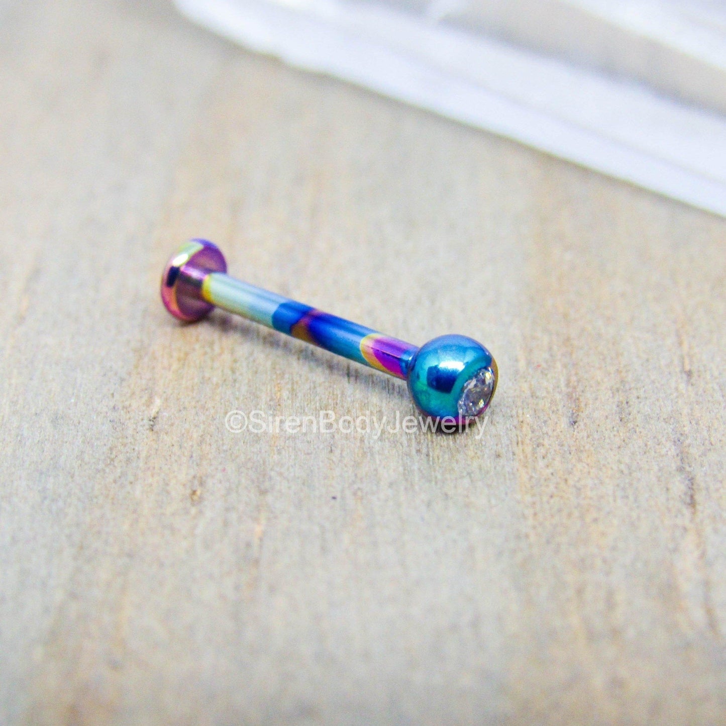 16g Titanium flat back labret stud 5/16" 3mm gem bead internally threaded earlobe helix conch tragus earring - SirenBodyJewelry