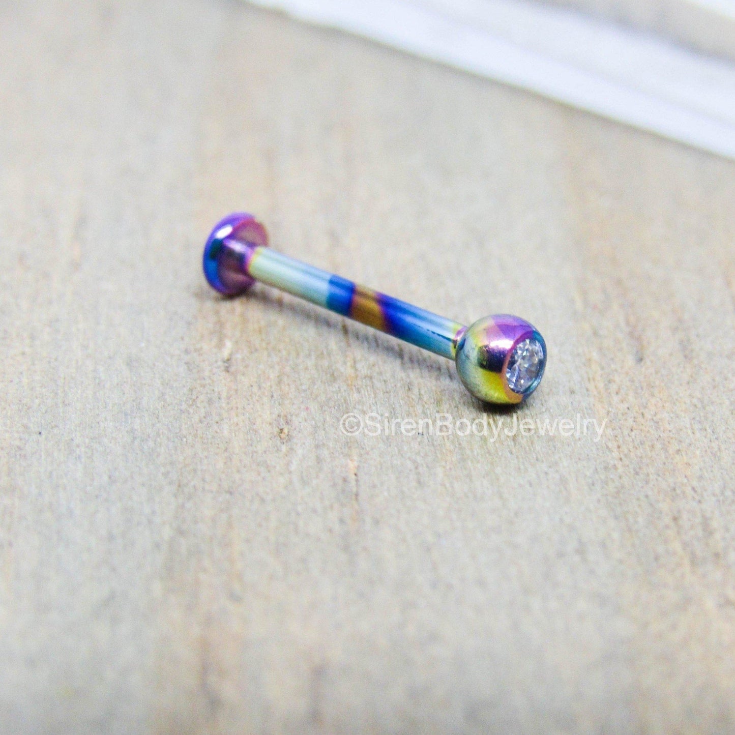 16g Titanium flat back labret stud 5/16" 3mm gem bead internally threaded earlobe helix conch tragus earring - SirenBodyJewelry