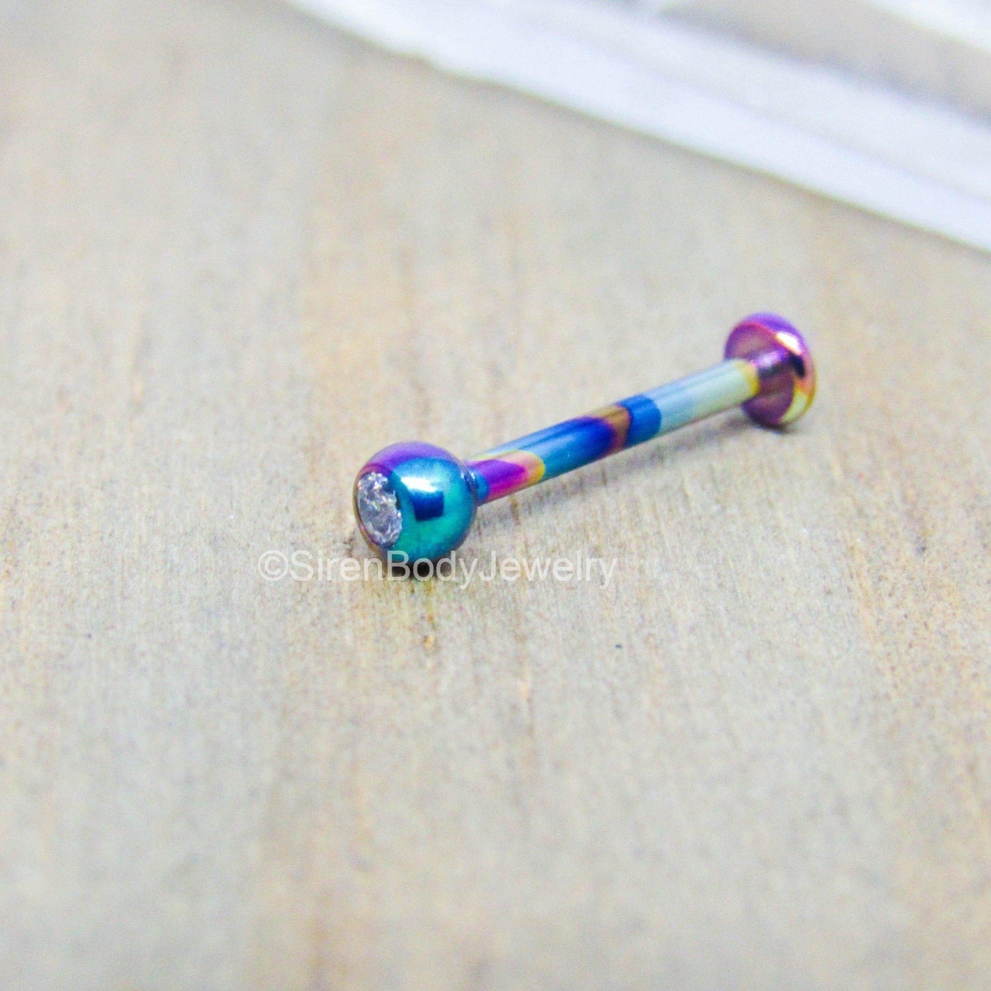 16g titanium anodized gemstone ball flat back labret stud earring set