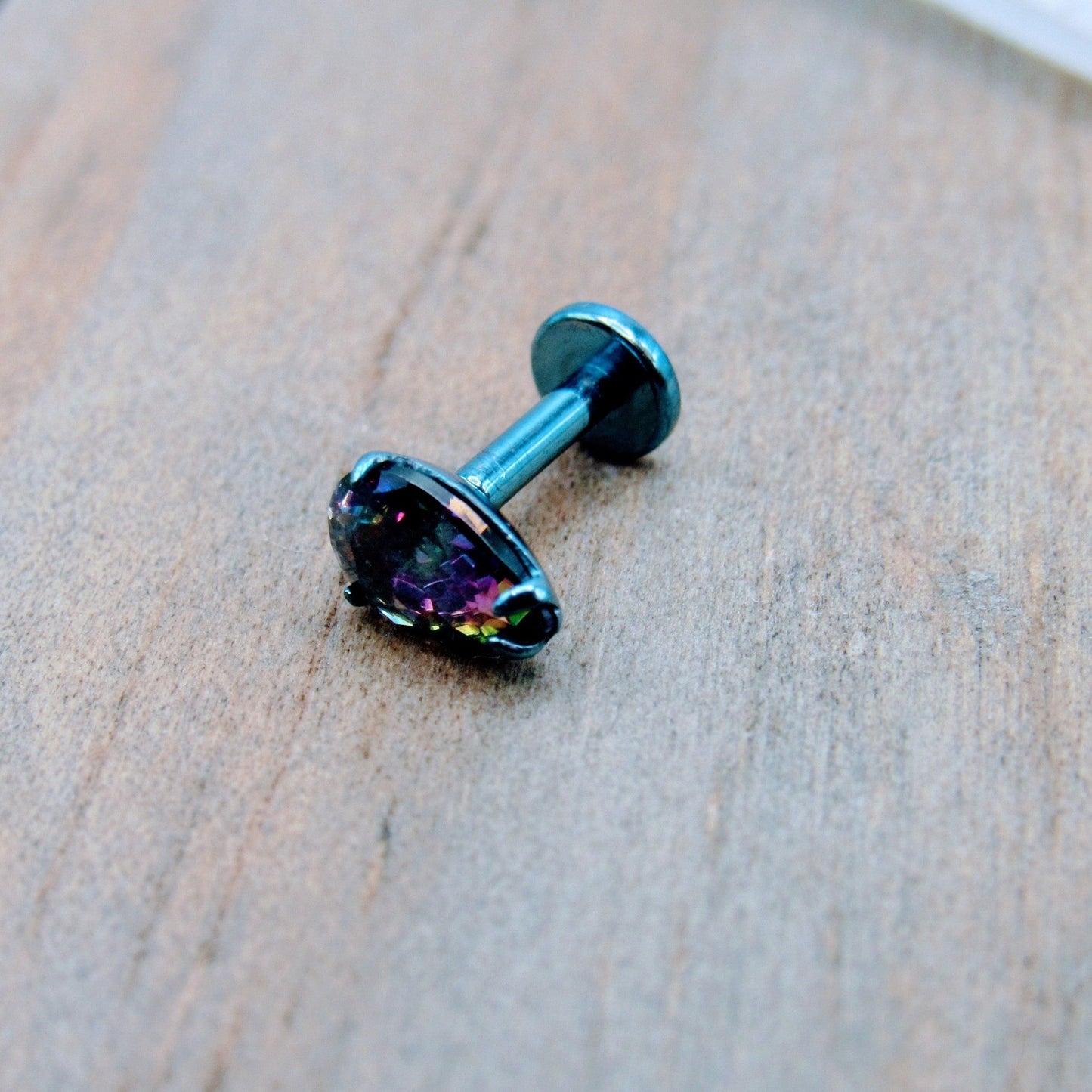 16g Titanium pear shaped mystic topaz gemstone flat back labret earring stud helix conch philtrum body jewelry stud - Siren Body Jewelry