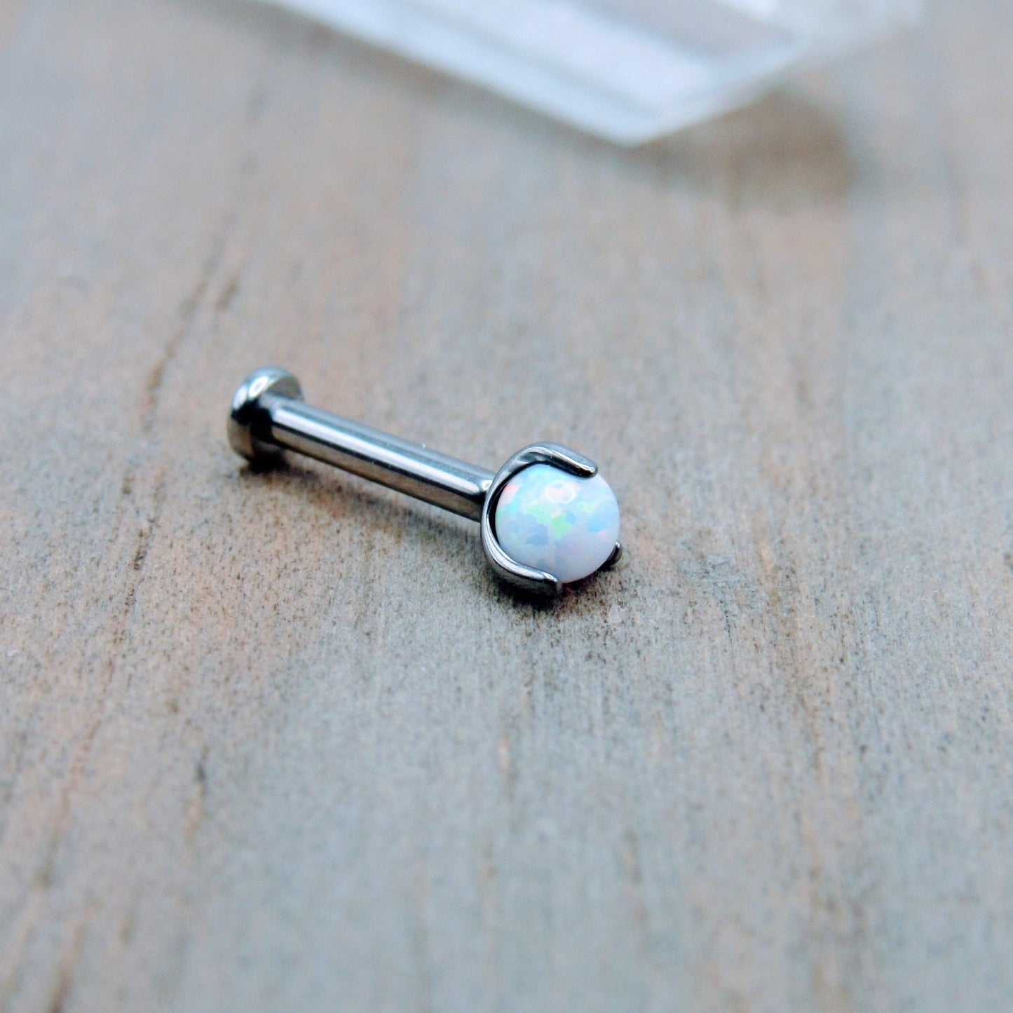 16g White opal titanium flat back earring stud helix lip cartilage tragus body piercing jewelry earring - Siren Body Jewelry