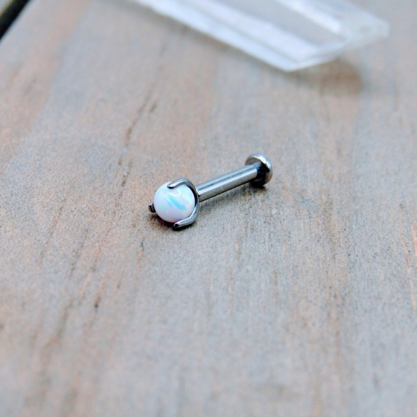16g White opal titanium flat back earring stud helix lip cartilage tragus body piercing jewelry earring - Siren Body Jewelry