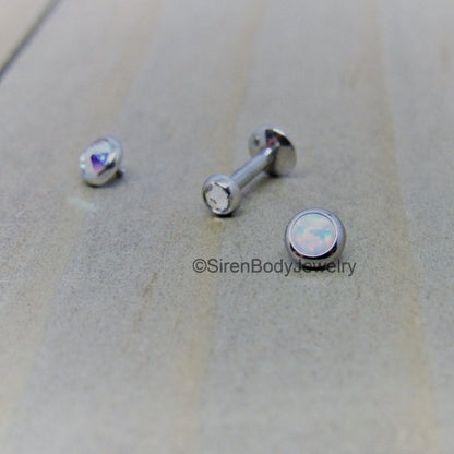 16g flat back labret gemstone set of 3 threaded ends earring studs