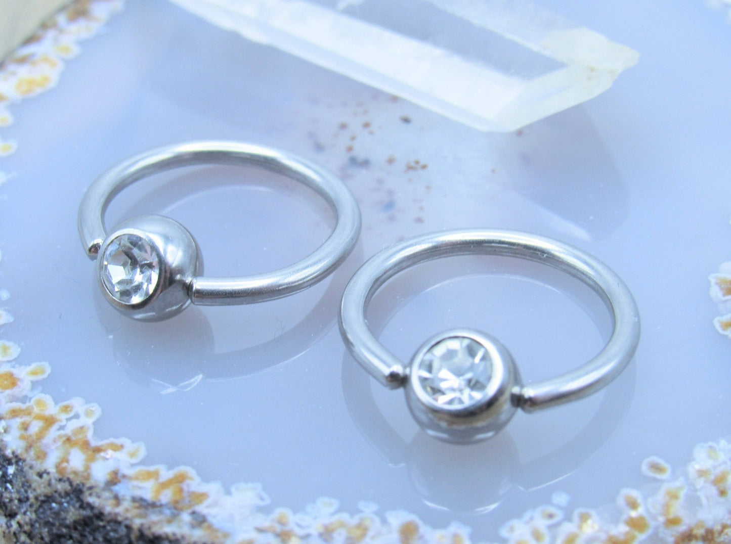 316L Stainless steel captive bead ring body piercing hoop set CZ gemstone dimple beads - Siren Body Jewelry
