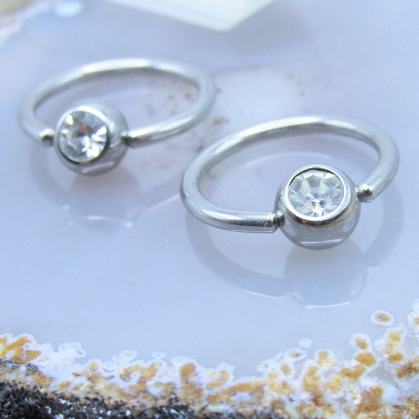 316L Stainless steel captive bead ring body piercing hoop set CZ gemstone dimple beads - Siren Body Jewelry