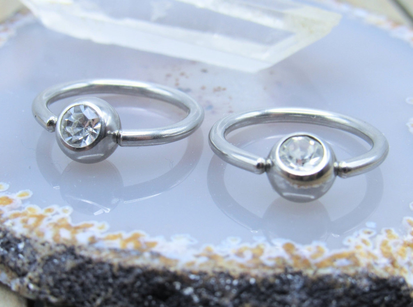 316L Stainless steel captive bead ring body piercing hoop set CZ gemstone dimple beads - Siren Body Jewelry