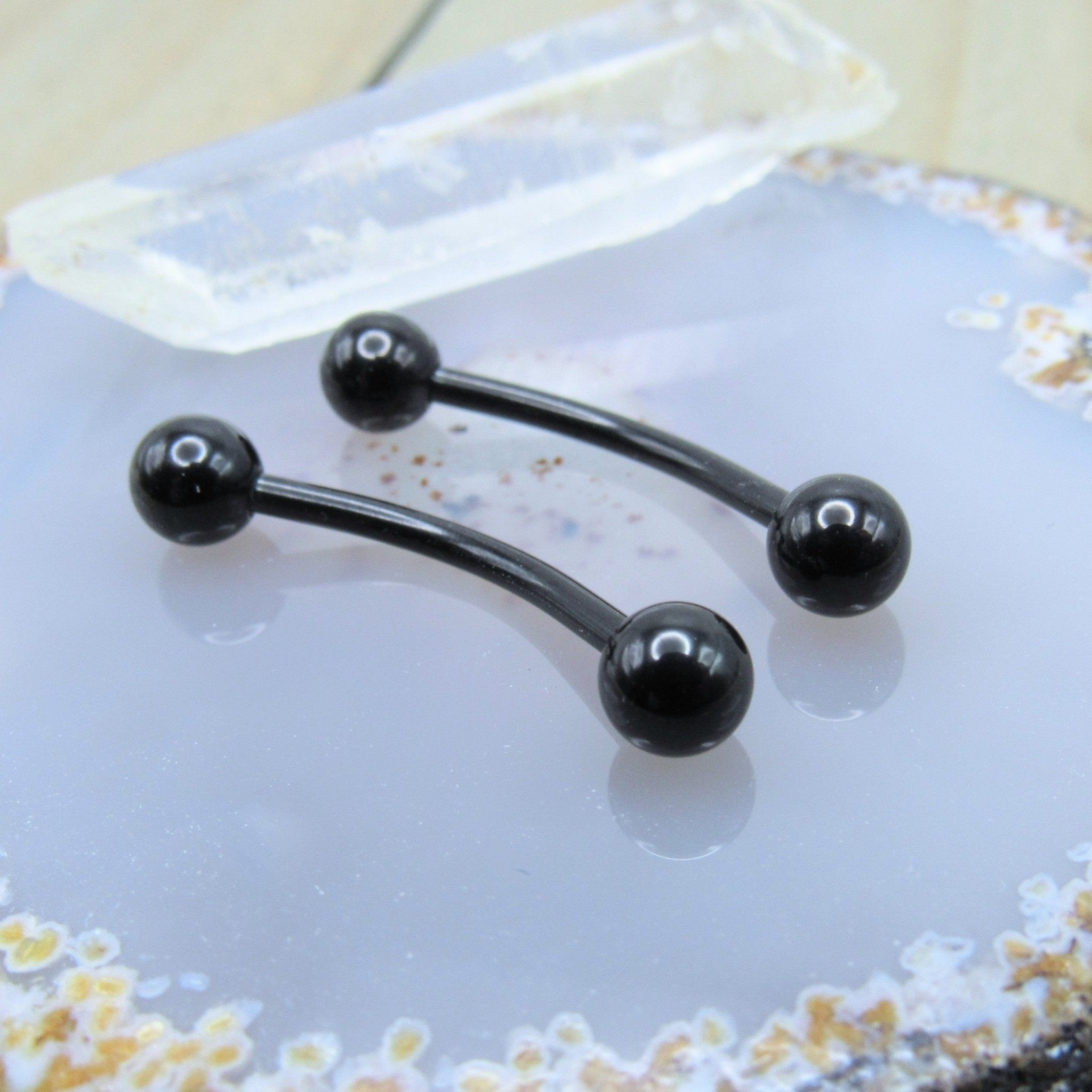 Black Nipple Piercing Jewelry Set 14g Curved Externally Threaded Barbe Siren Body Jewelry
