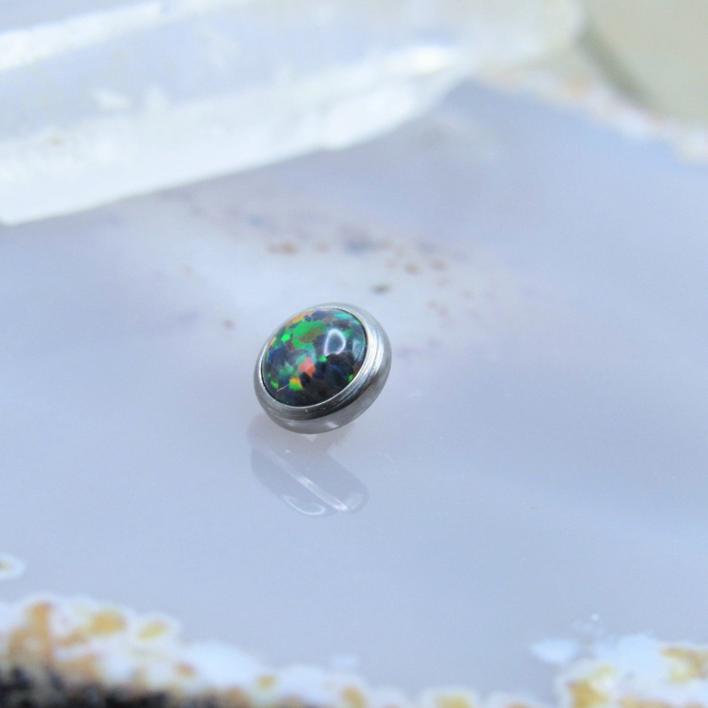 Black opal dermal piercing top 14g threaded end 5mm bezel set replacement body jewelry part - Siren Body Jewelry