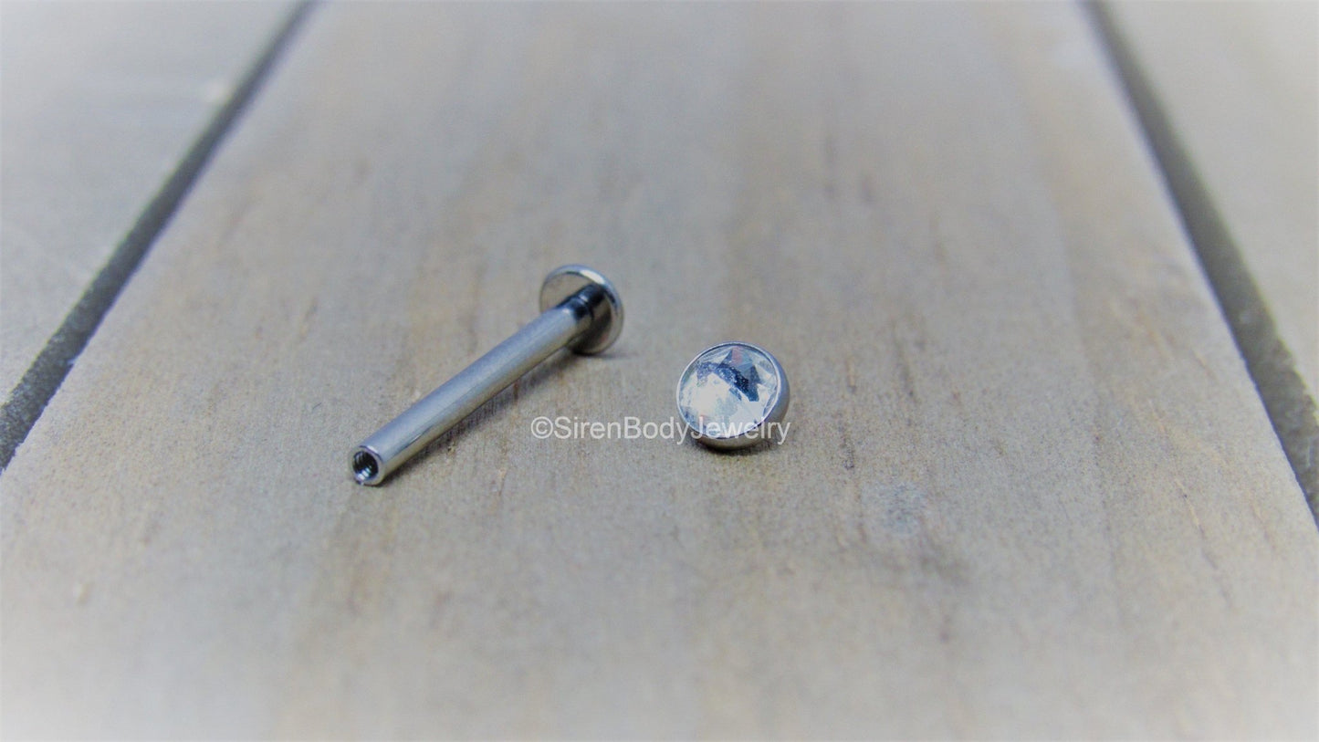 Cheek piercing barbell 14g 4.4mm CZ clear gem internally threaded titanium 5/8" 3/4" straight bar - SirenBodyJewelry