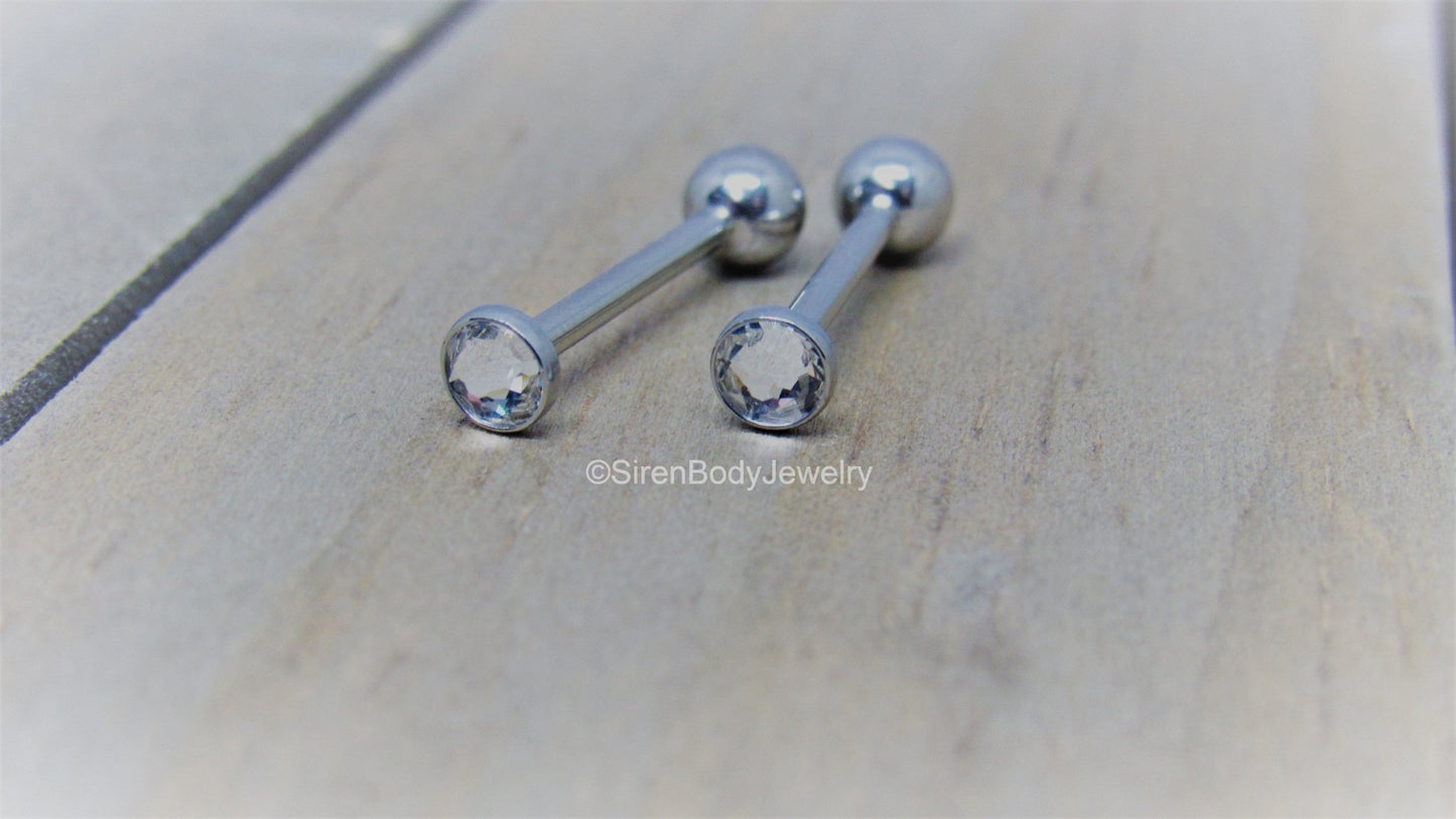 Cheek piercing barbell 14g 4.4mm CZ clear gem internally threaded titanium 5/8" 3/4" straight bar - SirenBodyJewelry