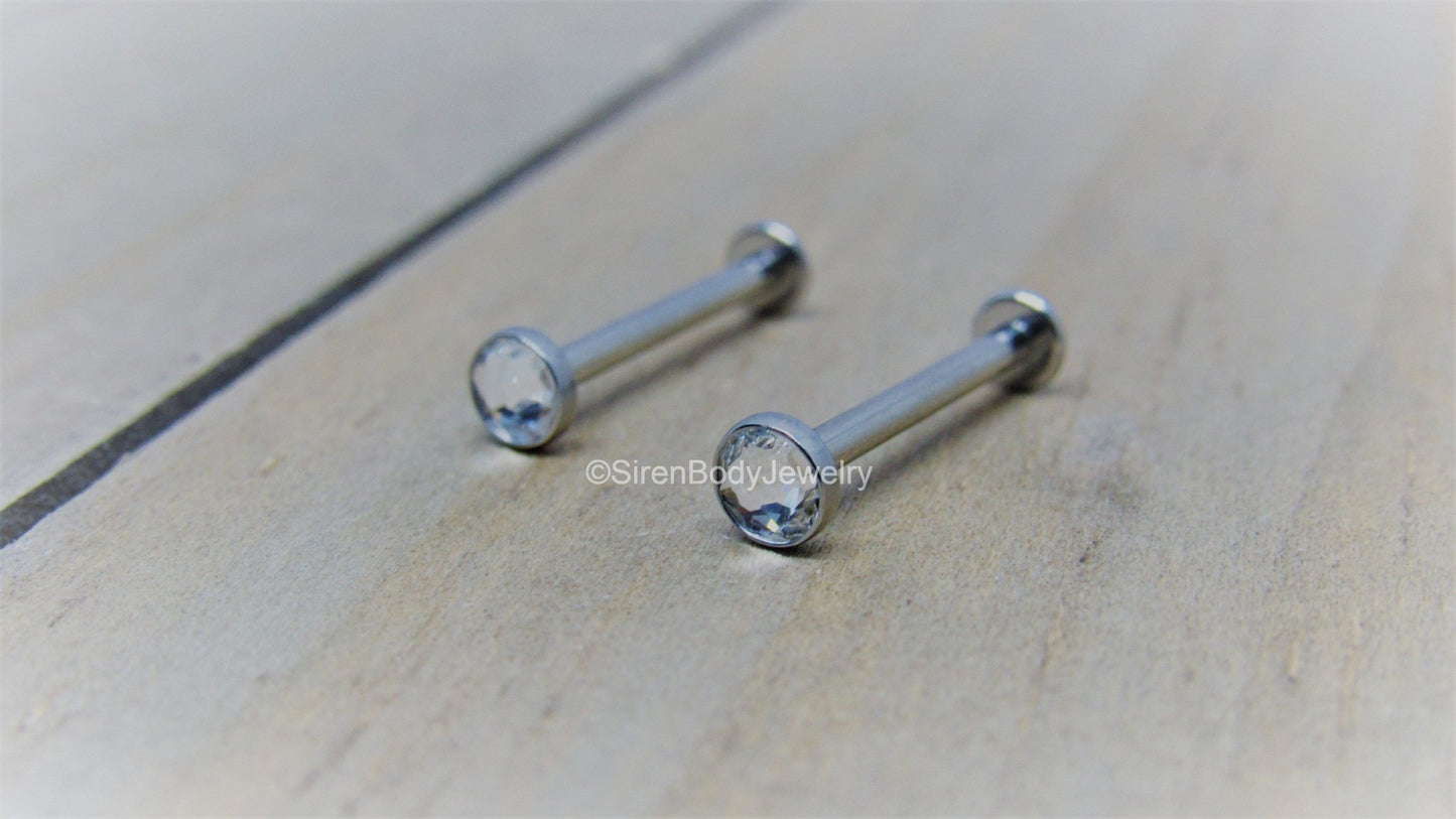 Cheek piercing barbell 14g 4.4mm CZ clear gem internally threaded titanium 5/8" 3/4" straight bar - SirenBodyJewelry