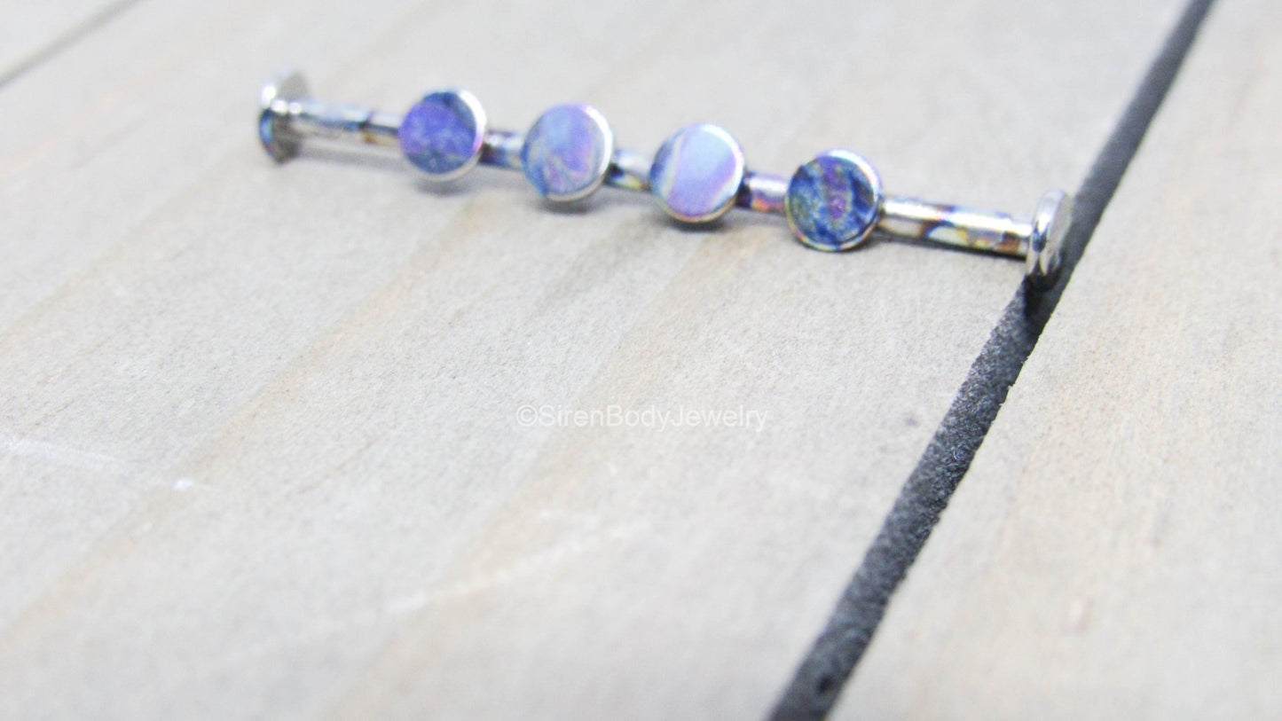 Custom industrial piercing jewelry barbell 14g titanium 4 hole oilslick anodized straight bar 1 1/4" - SirenBodyJewelry