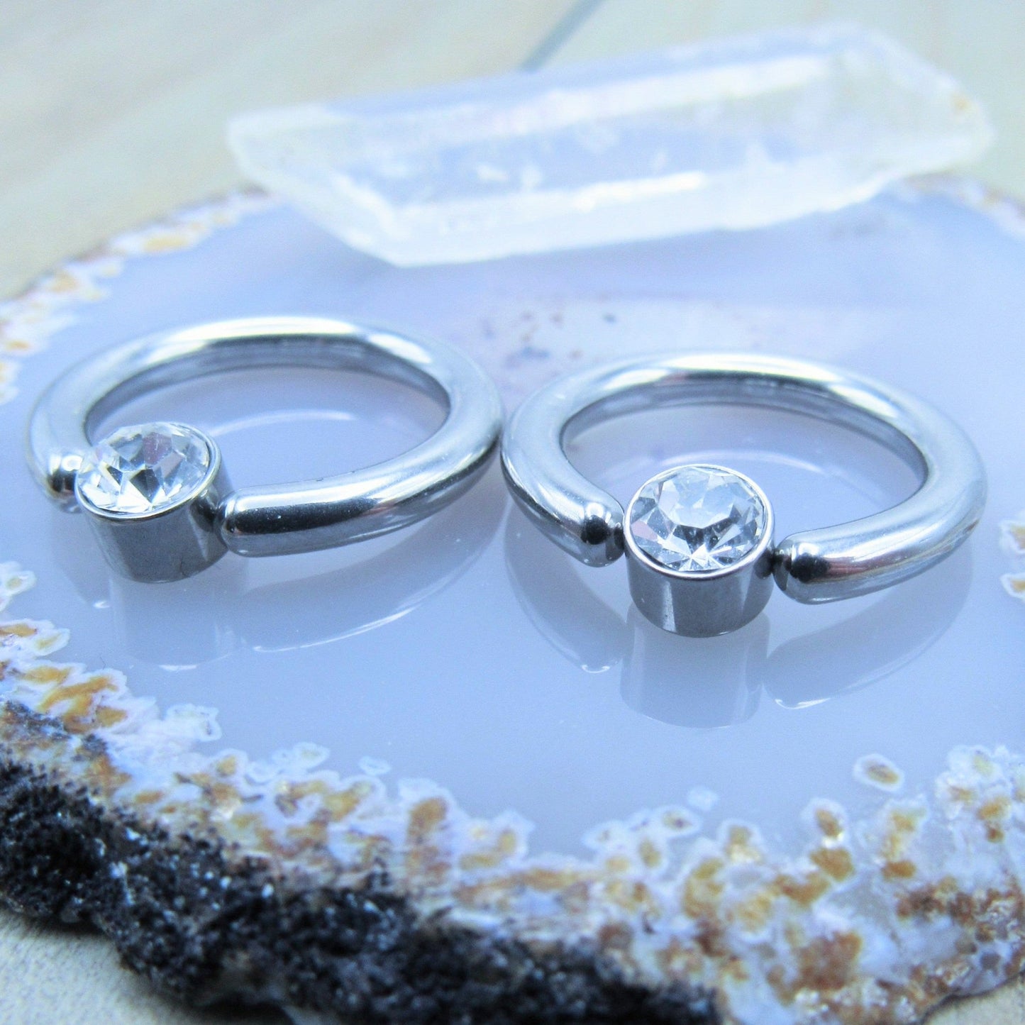 CZ gemstone captive bead ring set 12g 1/2" nipple earlobe body piercing jewelry hoops - Siren Body Jewelry