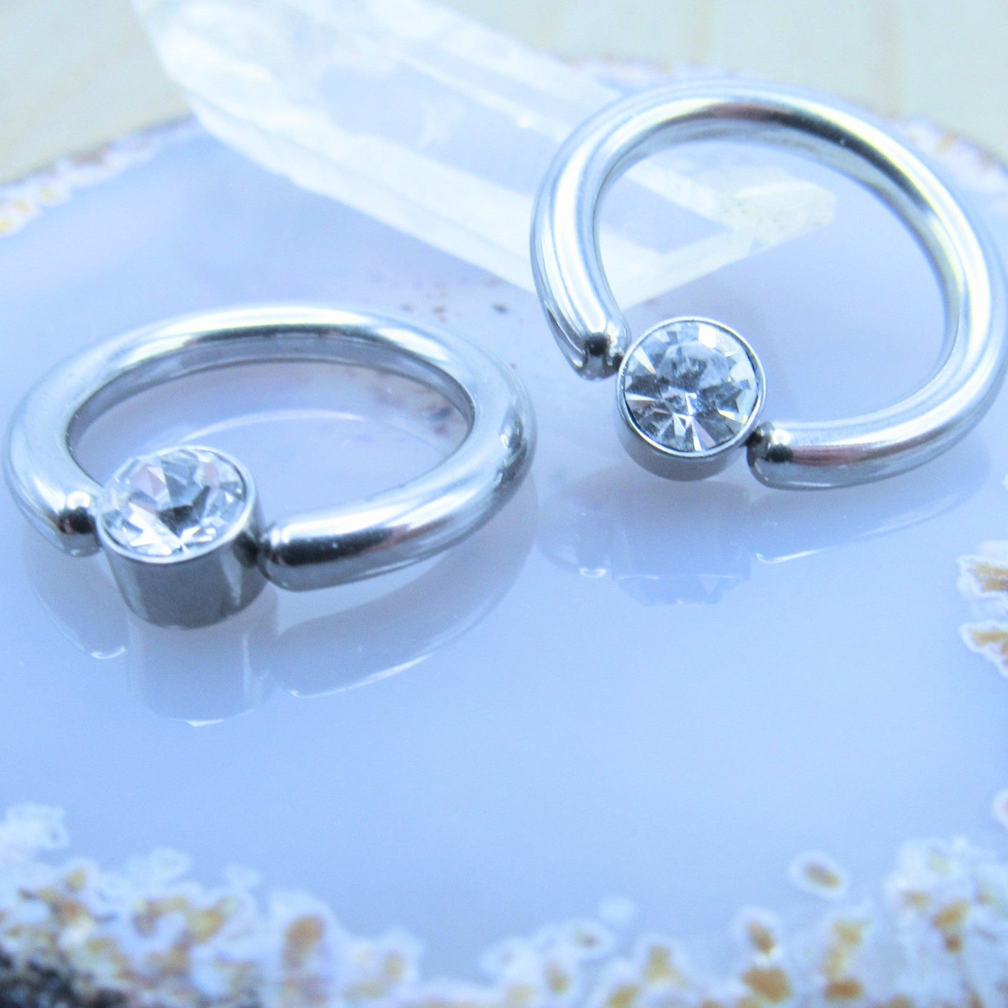 CZ gemstone captive bead ring set 12g 1/2" nipple earlobe body piercing jewelry hoops - Siren Body Jewelry