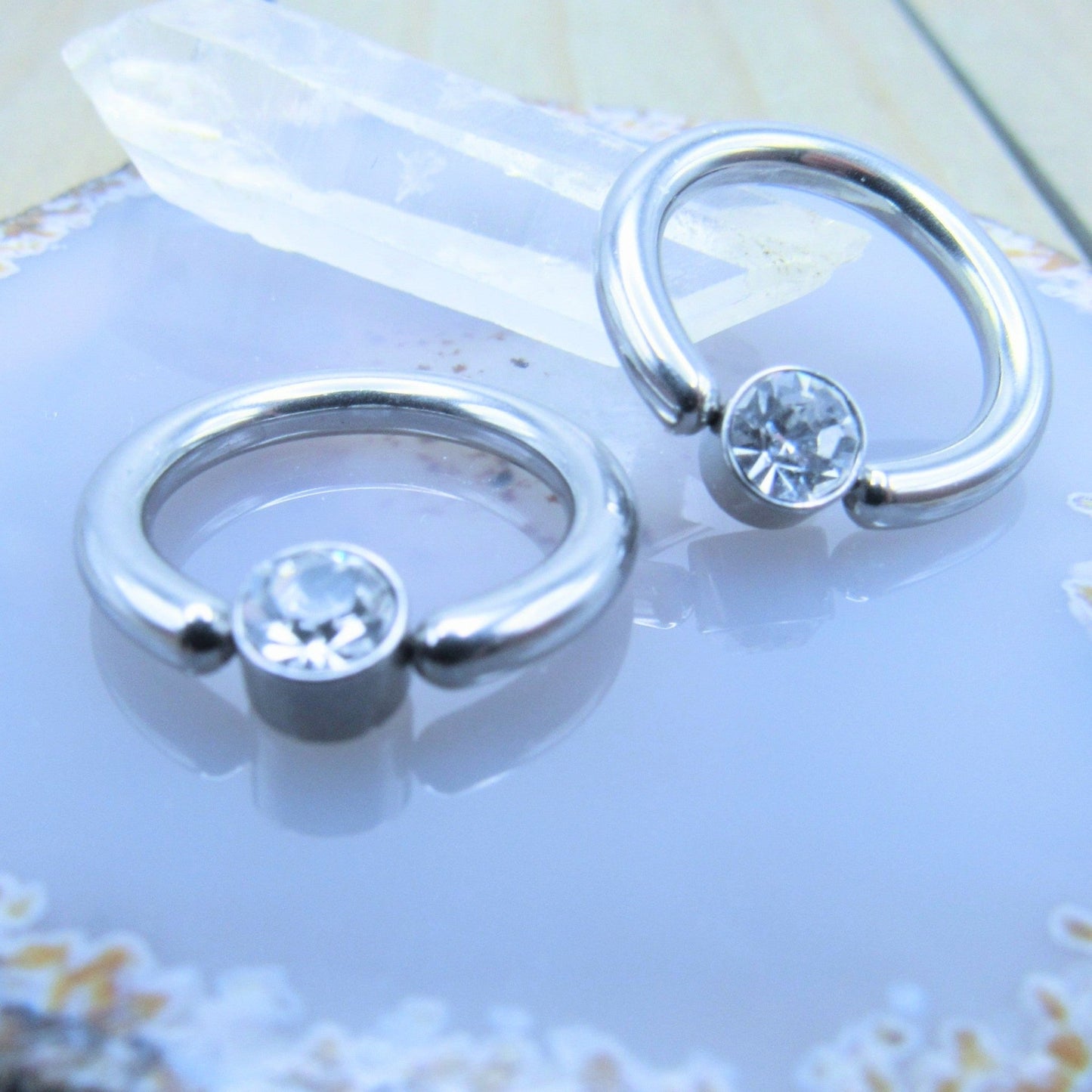 CZ gemstone captive bead ring set 12g 1/2" nipple earlobe body piercing jewelry hoops - Siren Body Jewelry