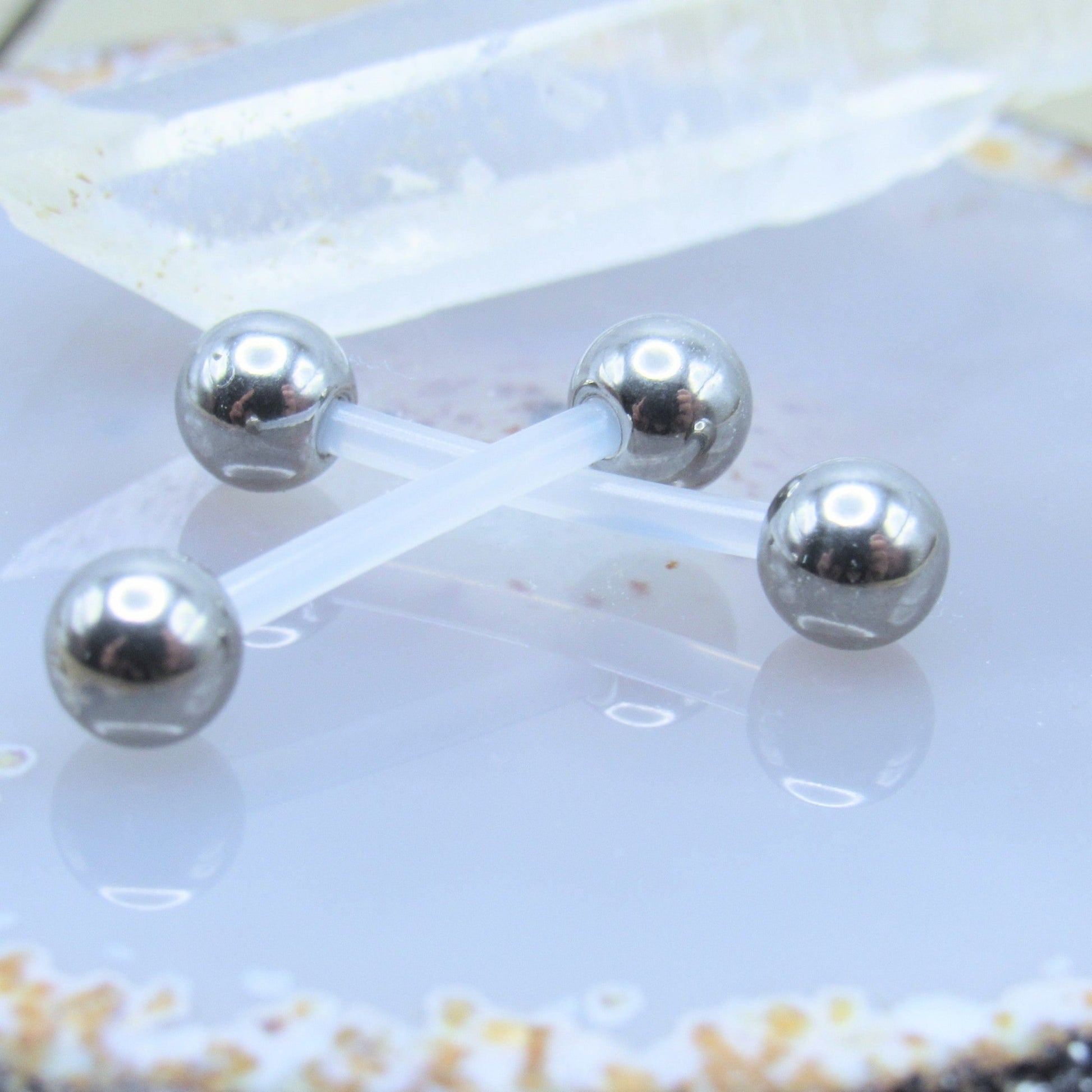 Flexible shaft nipple piercing barbell set 14g 5mm externally threaded ball ends - Siren Body Jewelry