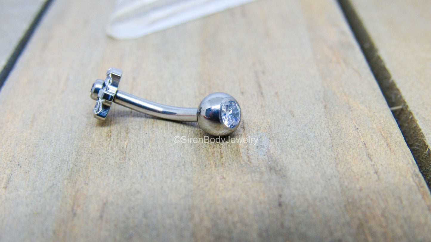 14g titanium flower gemstone floating navel belly ring barbell