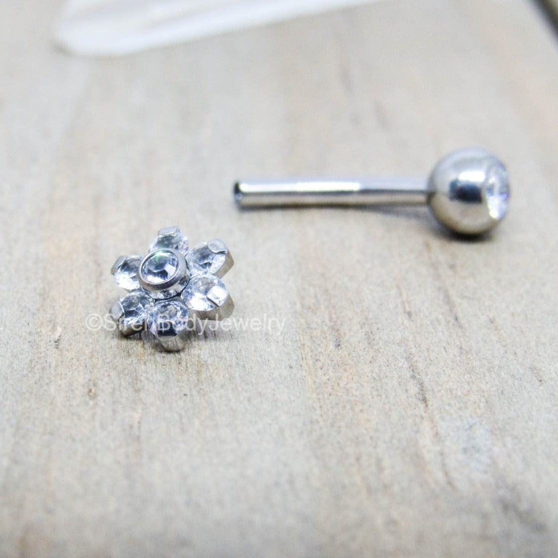 Flower floating navel jewelry 14g vch piercing curved barbell titanium hypoallergenic - SirenBodyJewelry