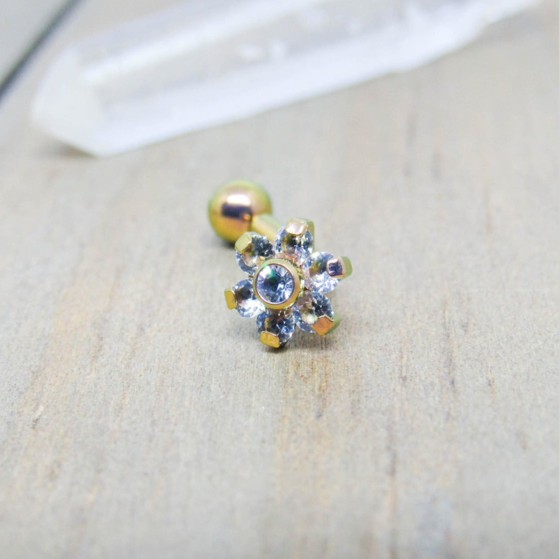 Flower floating navel jewelry 14g vch piercing curved barbell titanium hypoallergenic - SirenBodyJewelry
