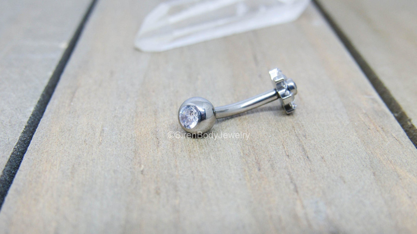 Flower floating navel jewelry 14g vch piercing curved barbell titanium hypoallergenic - SirenBodyJewelry