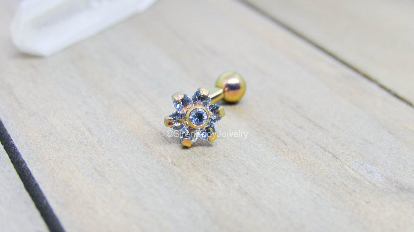 Flower floating navel jewelry 14g vch piercing curved barbell titanium hypoallergenic - SirenBodyJewelry
