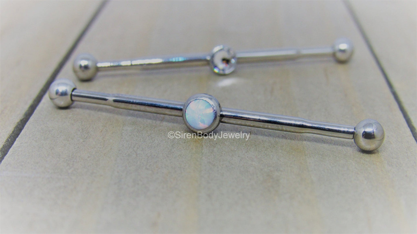 Gem industrial piercing barbell 14g 1 1/4 titanium scaffold bar internal double ear straight bar - SirenBodyJewelry