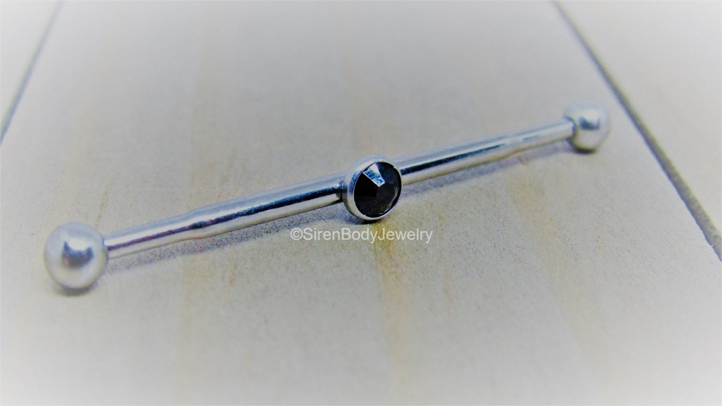 Gem industrial piercing barbell 14g 1 1/4 titanium scaffold bar internal double ear straight bar - SirenBodyJewelry
