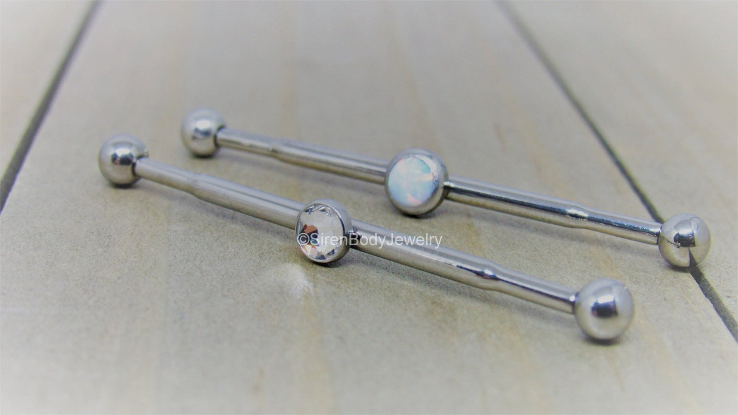 Gem industrial piercing barbell 14g 1 1/4 titanium scaffold bar internal double ear straight bar - SirenBodyJewelry