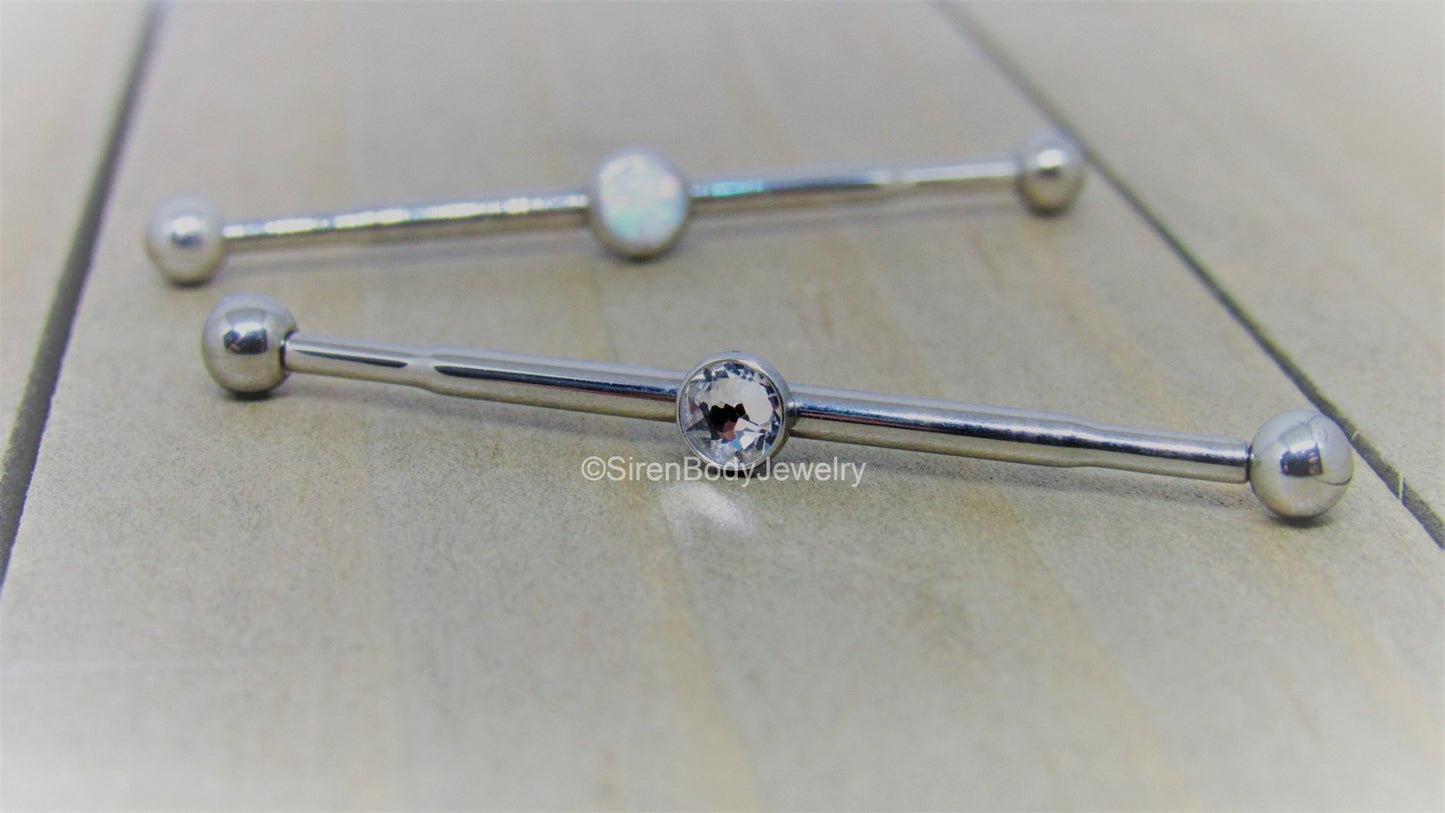 Gem industrial piercing barbell 14g 1 1/4 titanium scaffold bar internal double ear straight bar - SirenBodyJewelry