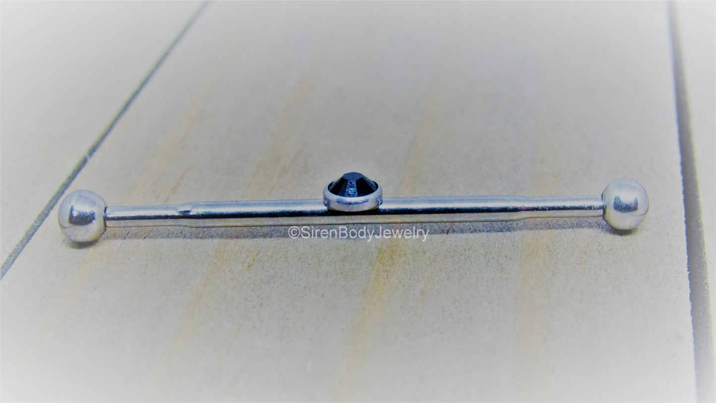 Gem industrial piercing barbell 14g 1 1/4 titanium scaffold bar internal double ear straight bar - SirenBodyJewelry