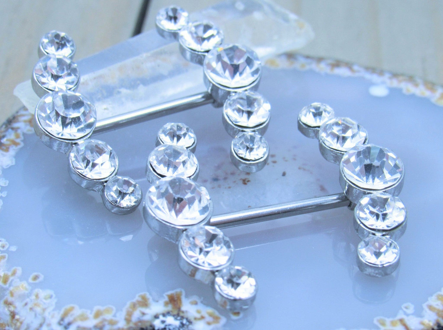 Gemstone Cluster Nipple Piercing Shield Style Straight Barbell Set - Siren Body Jewelry