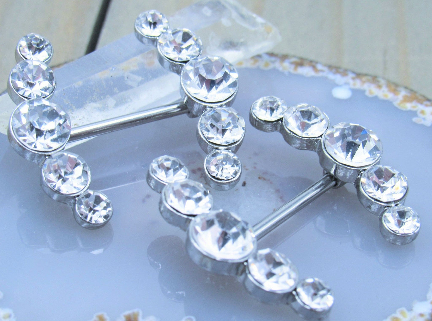 Gemstone Cluster Nipple Piercing Shield Style Straight Barbell Set - Siren Body Jewelry