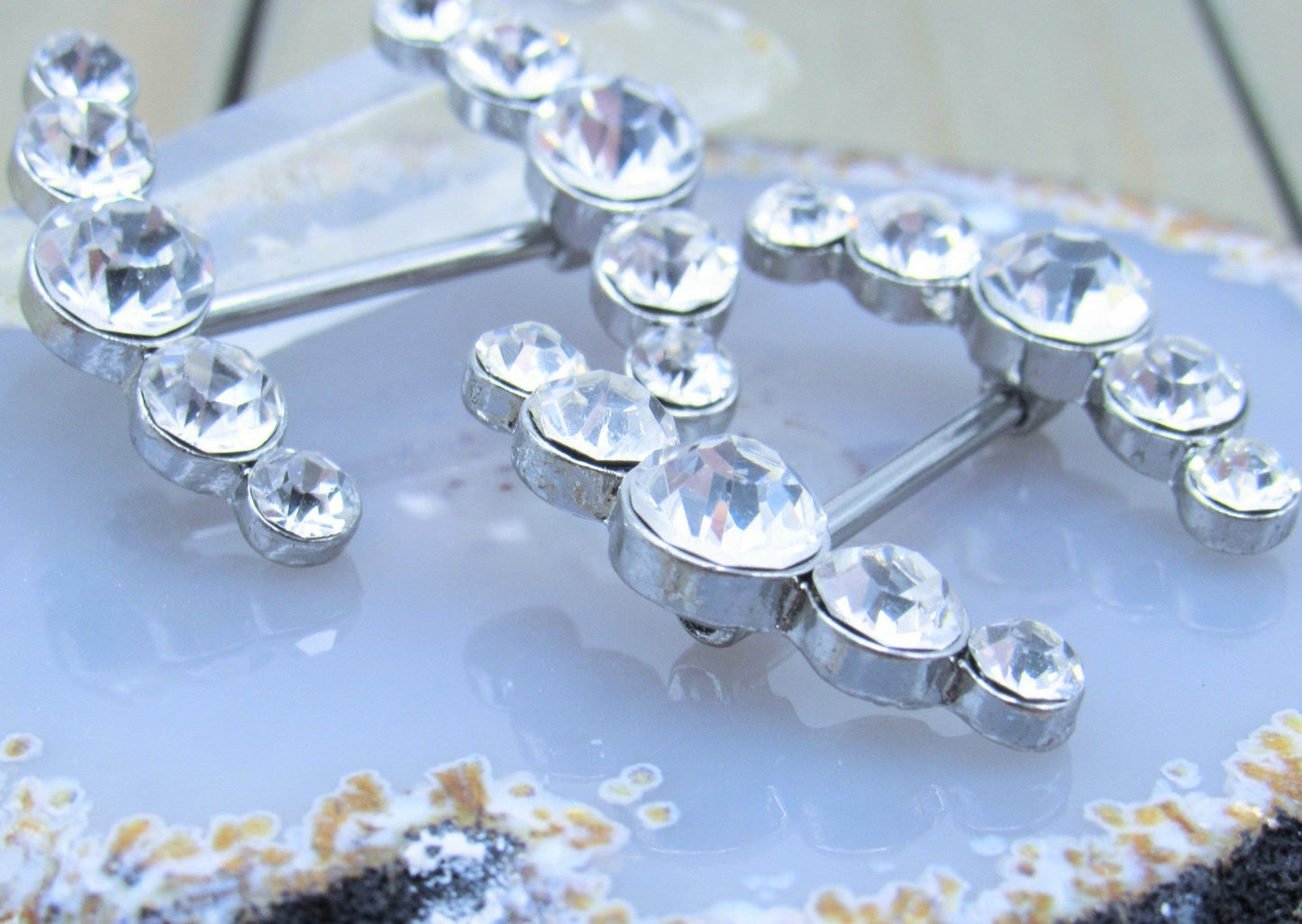 Gemstone Cluster Nipple Piercing Shield Style Straight Barbell Set - Siren Body Jewelry