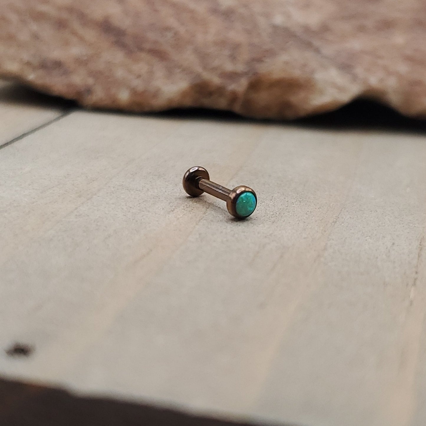 16g 4mm green opal titanium flat back earring stud