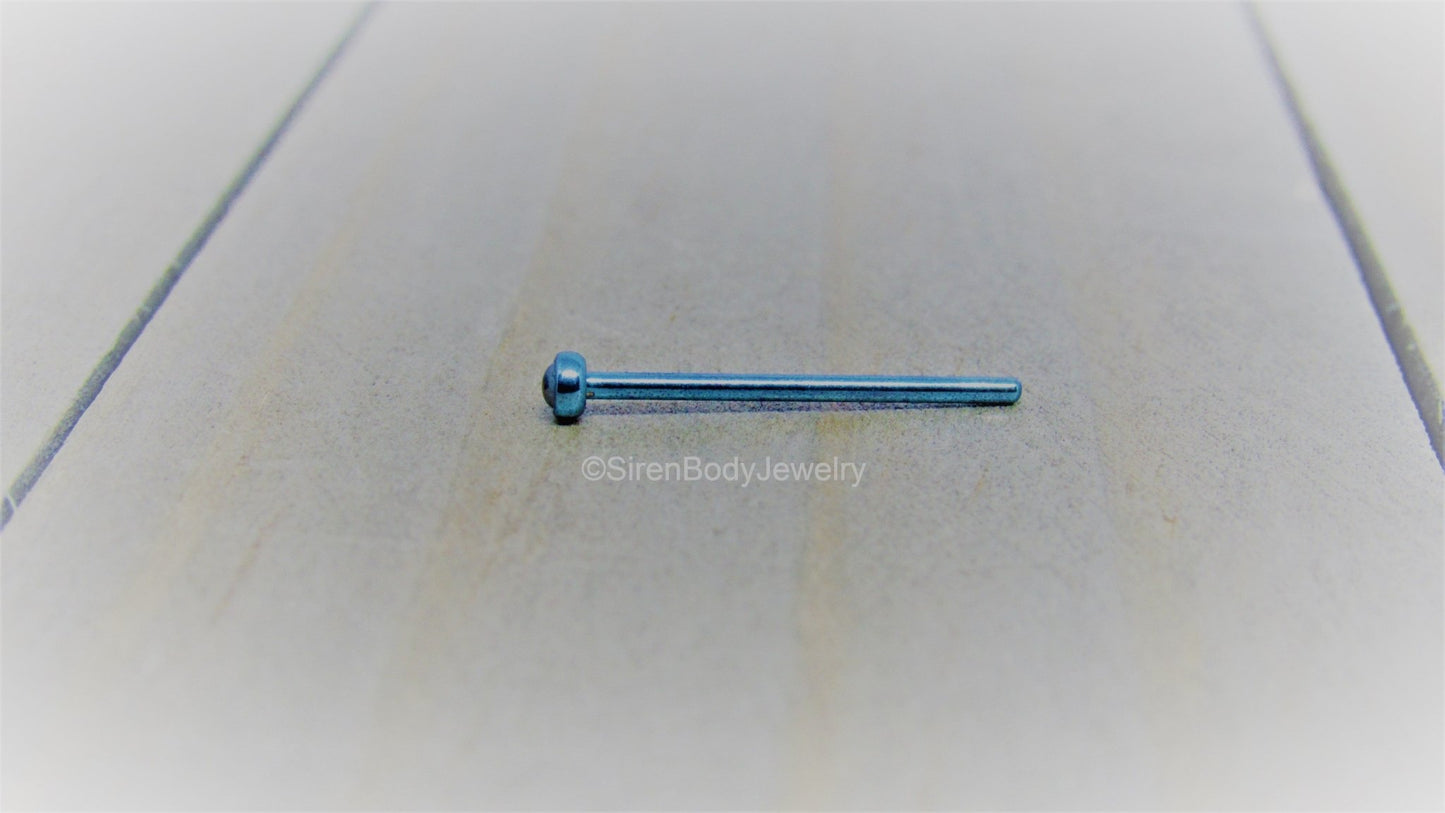 Hematite nose ring 18g titanium nostril stud 2.3mm bezel set cabochon - SirenBodyJewelry