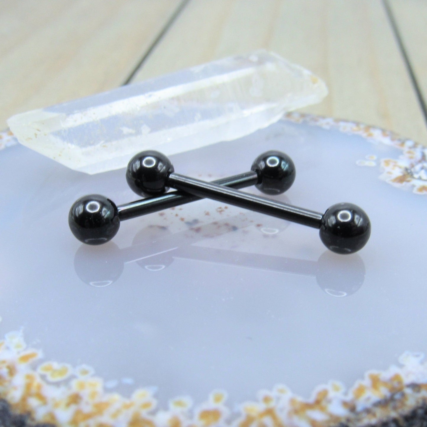 Nipple piercing jewelry set black titanium 14g 5/8" straight barbell pair 5mm ball ends - Siren Body Jewelry