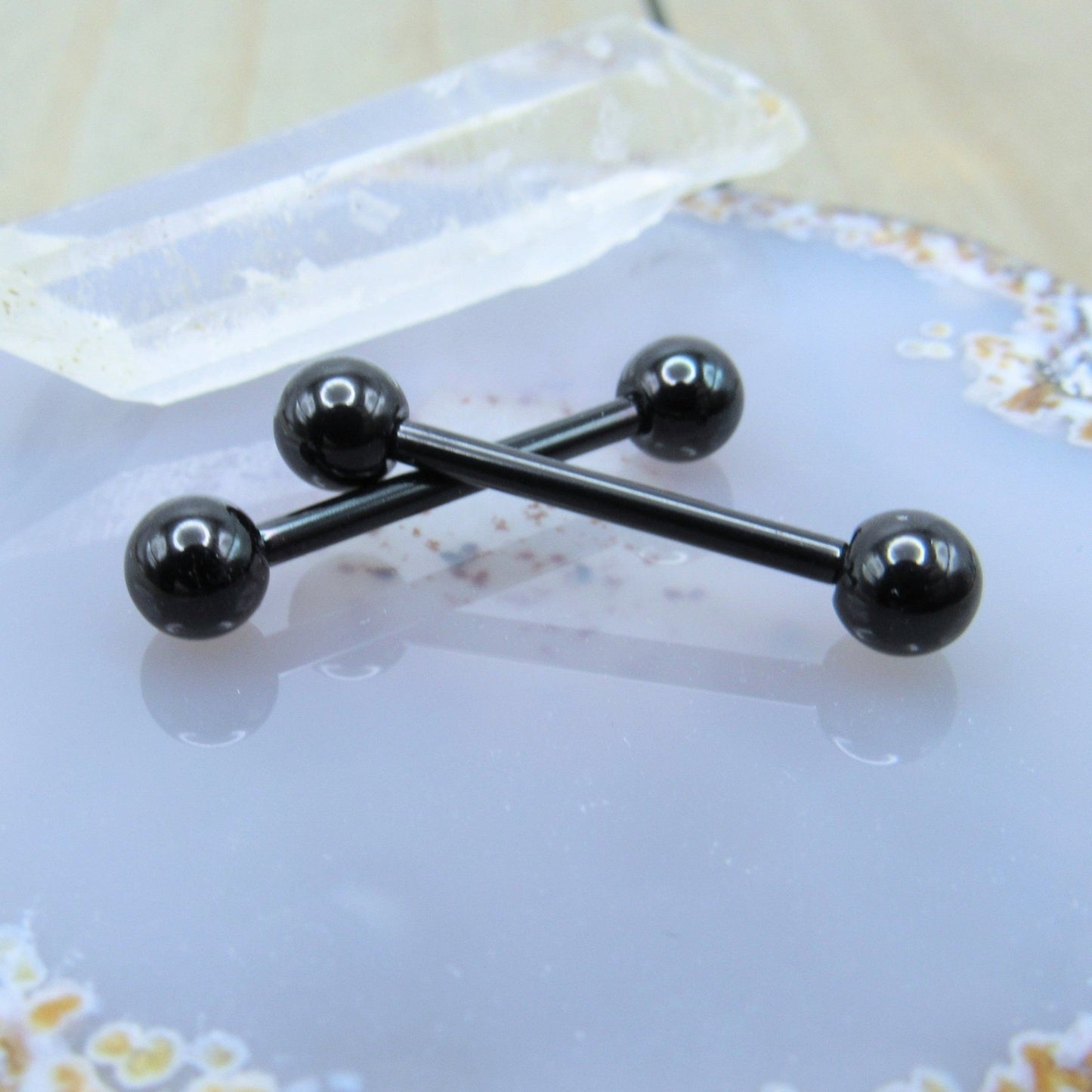 Nipple piercing jewelry set black titanium 14g 5/8" straight barbell pair 5mm ball ends - Siren Body Jewelry