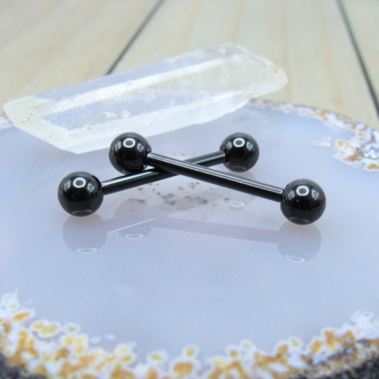 Nipple piercing jewelry set black titanium 14g 5/8" straight barbell pair 5mm ball ends - Siren Body Jewelry