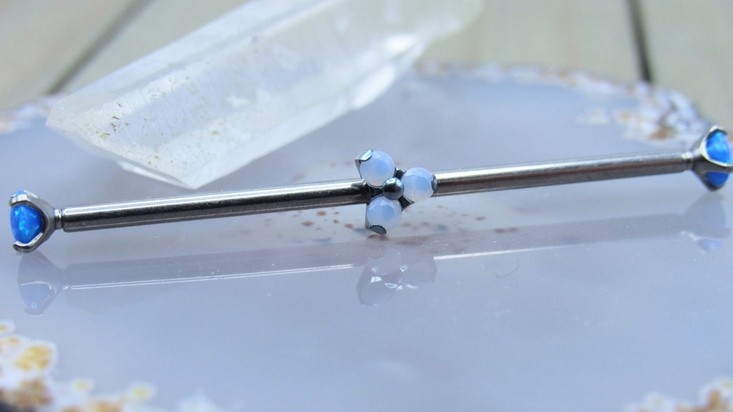 Opalite gemstone custom titanium industrial ear piercing barbell 14g 1 1/2" - Siren Body Jewelry