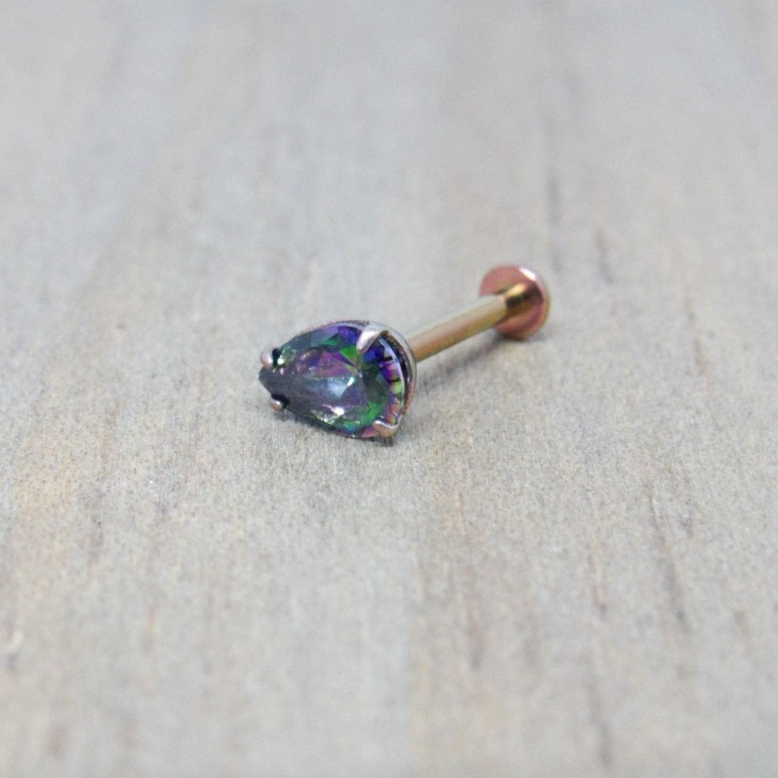 Pear gemstone titanium flat back labret teardrop 16g internally threaded conch cartilage philtrum stud - SirenBodyJewelry
