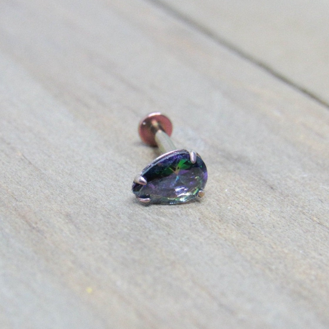 Pear gemstone titanium flat back labret teardrop 16g internally threaded conch cartilage philtrum stud - SirenBodyJewelry