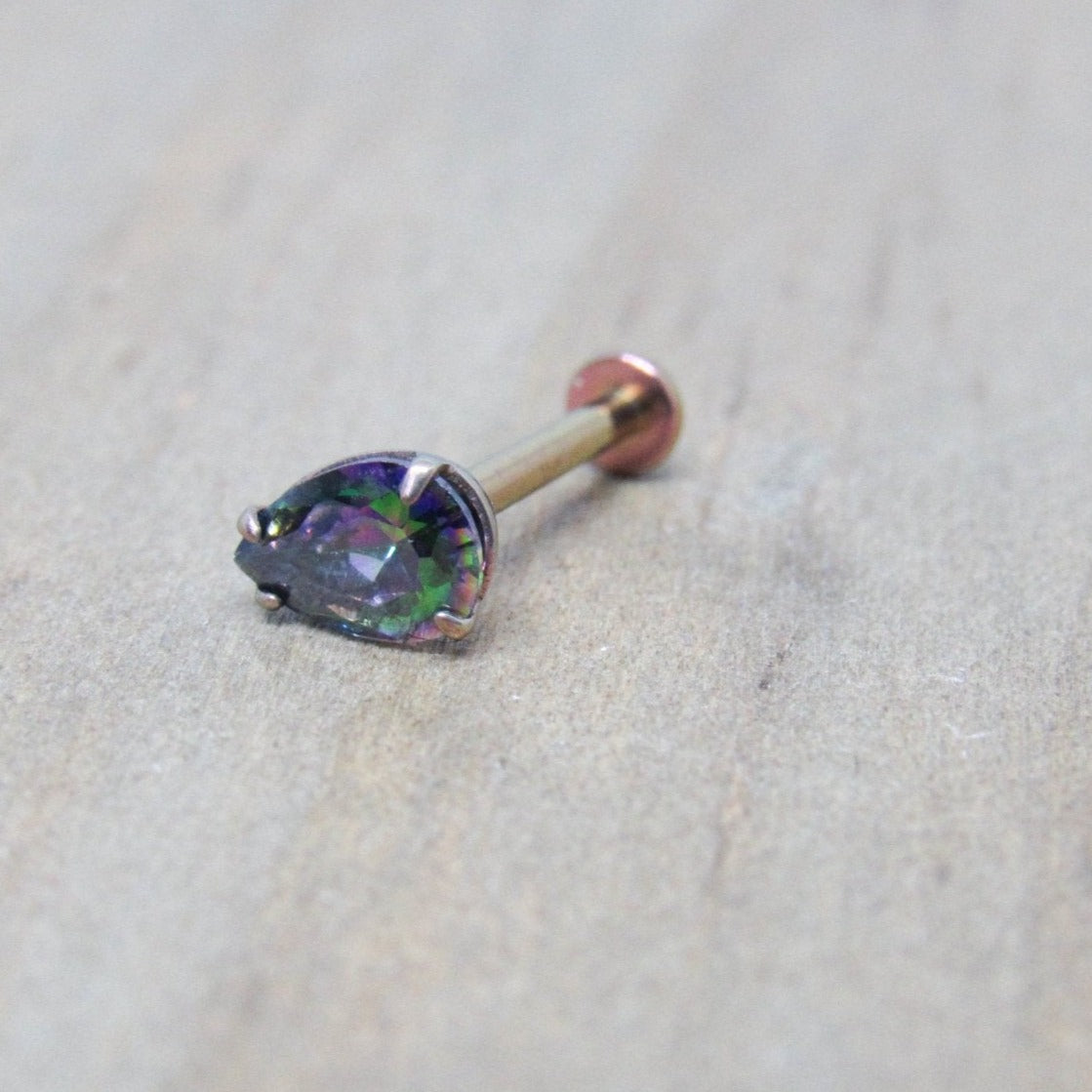 Pear gemstone titanium flat back labret teardrop 16g internally threaded conch cartilage philtrum stud - SirenBodyJewelry