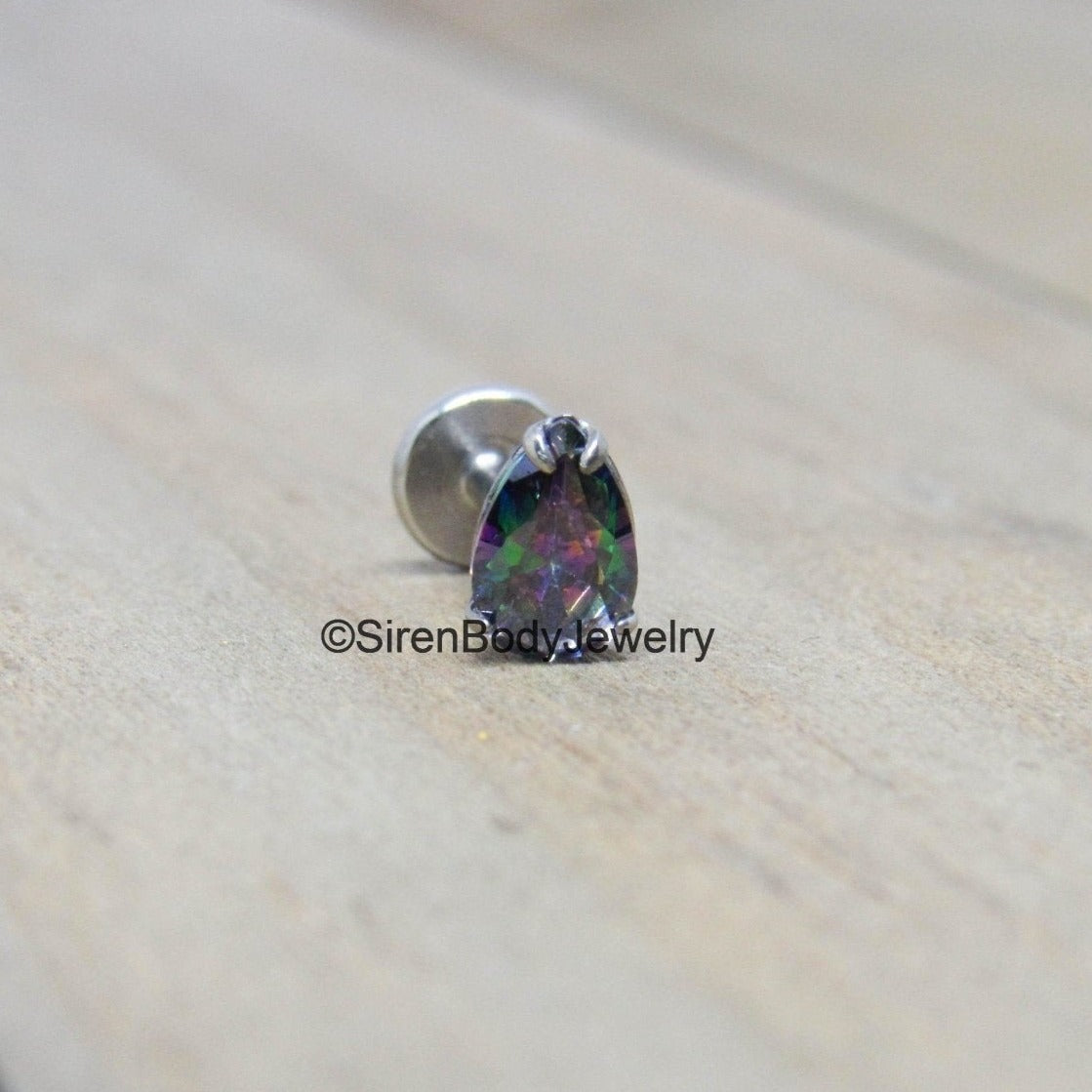 Pear gemstone titanium flat back labret teardrop 16g internally threaded conch cartilage philtrum stud - SirenBodyJewelry