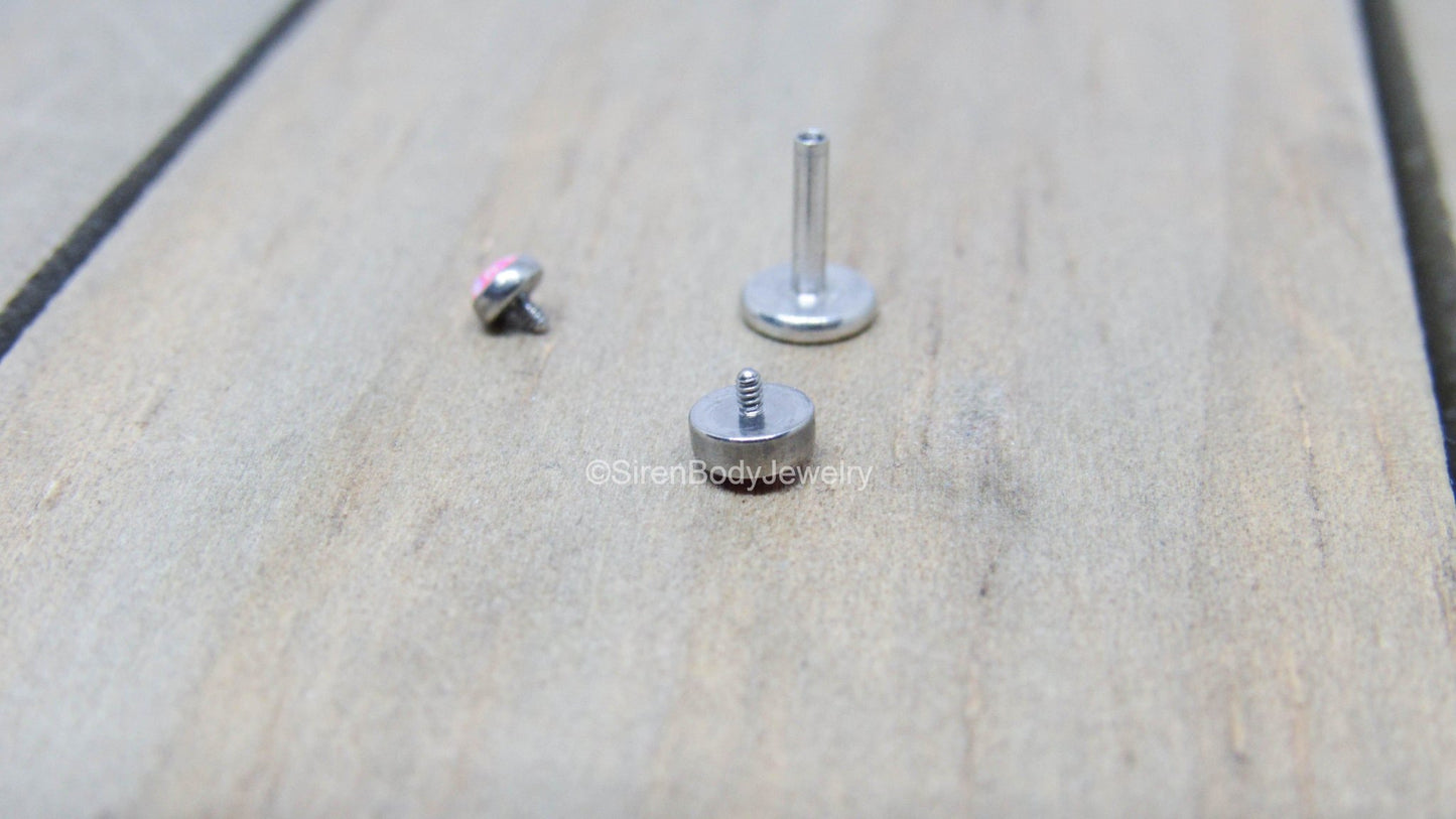 Pink opal flat back earring 16g pick your length conch earlobe lip helix piercing stud earring hypoallergenic titanium internally threaded - SirenBodyJewelry