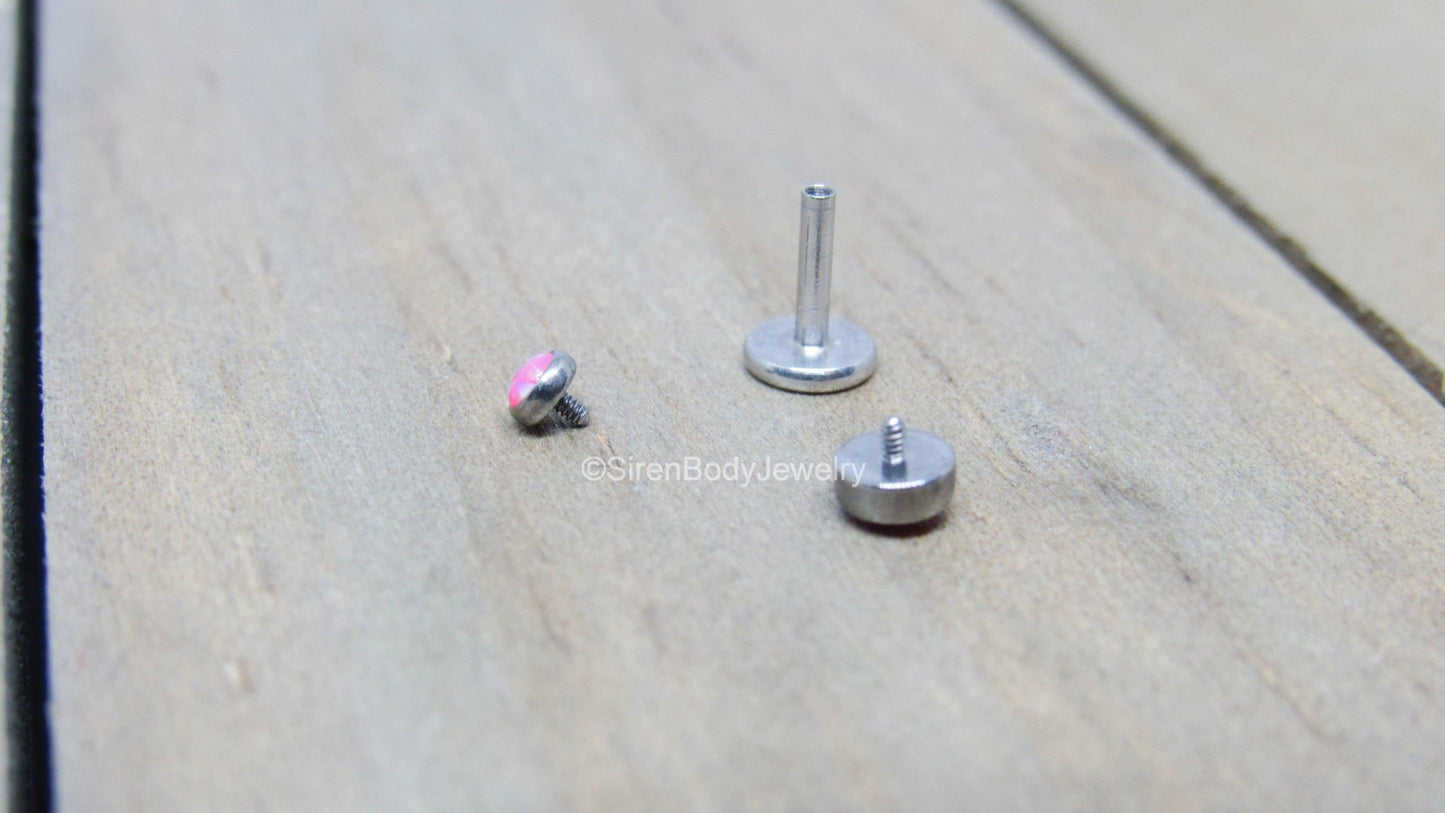Pink opal flat back earring 16g pick your length conch earlobe lip helix piercing stud earring hypoallergenic titanium internally threaded - SirenBodyJewelry